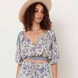 Joie Floral Balloon Sleeve Crop Top